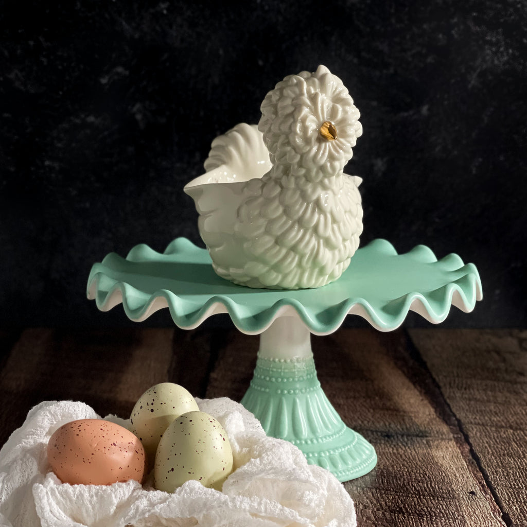 Glitterville Mint Ruffled Cake Plate Pedestal Stands at California Englished