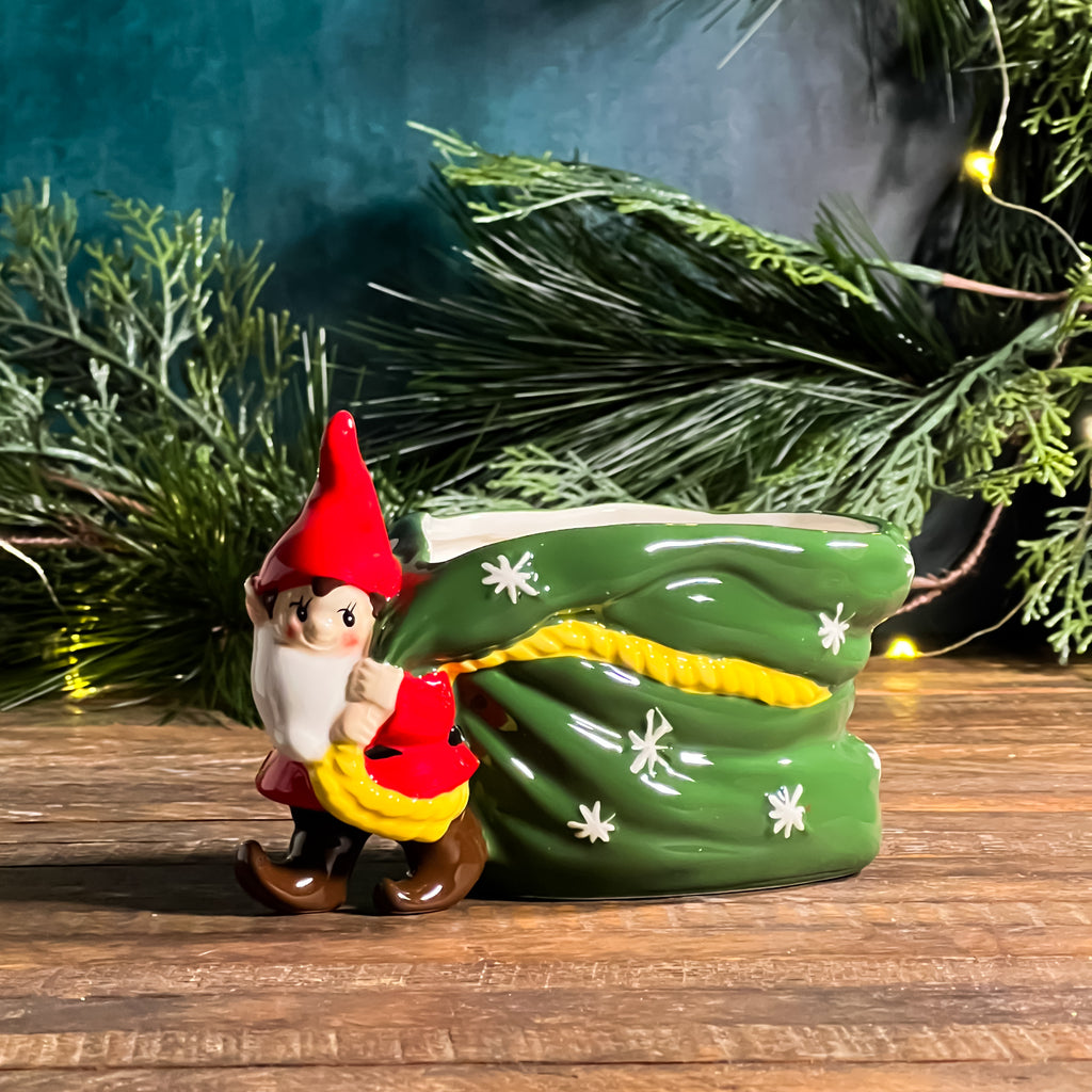 Gnome & His Bag Candy Dish | Vintage Style Christmas Collection