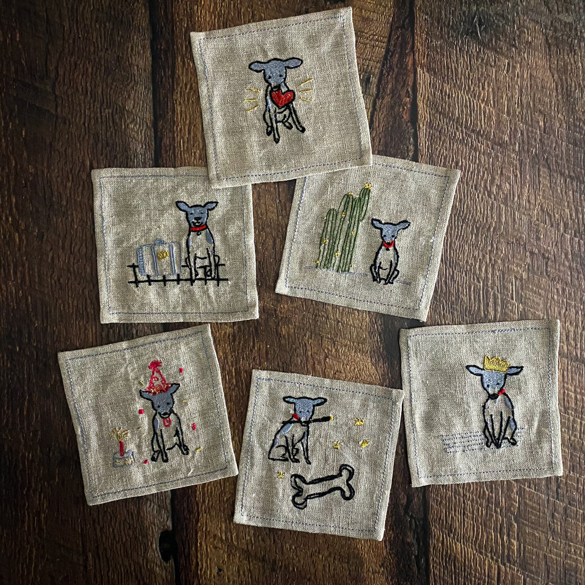 WILMA Embroidered Coasters by Rae Dunn– California Englished