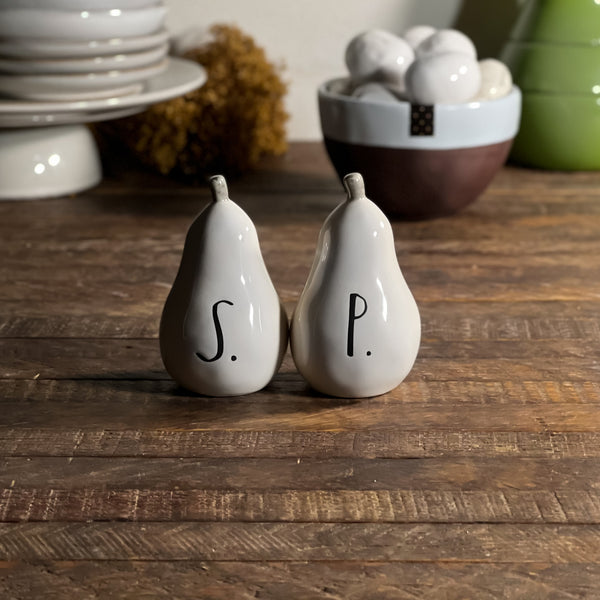 Ceramic White PEAR Salt + Pepper Shakers by Rae Dunn at California Englished