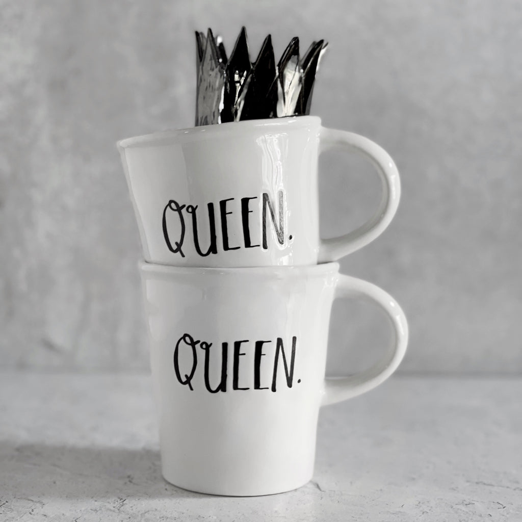 Rae Dunn QUEEN / KING Boutique Ceramic Mugs Gifts for Friends, Modern Ceramic Farmhouse Gay Lesbian Weddings