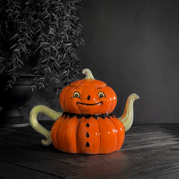 johanna parker jack-o-lantern pumpkin tea pot halloween folk art at california englished 