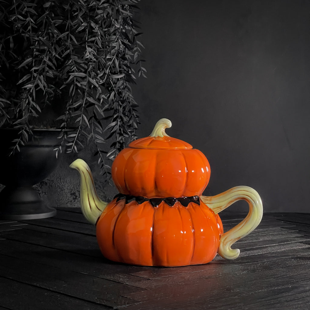 johanna parker jack-o-lantern pumpkin tea pot halloween folk art at california englished 