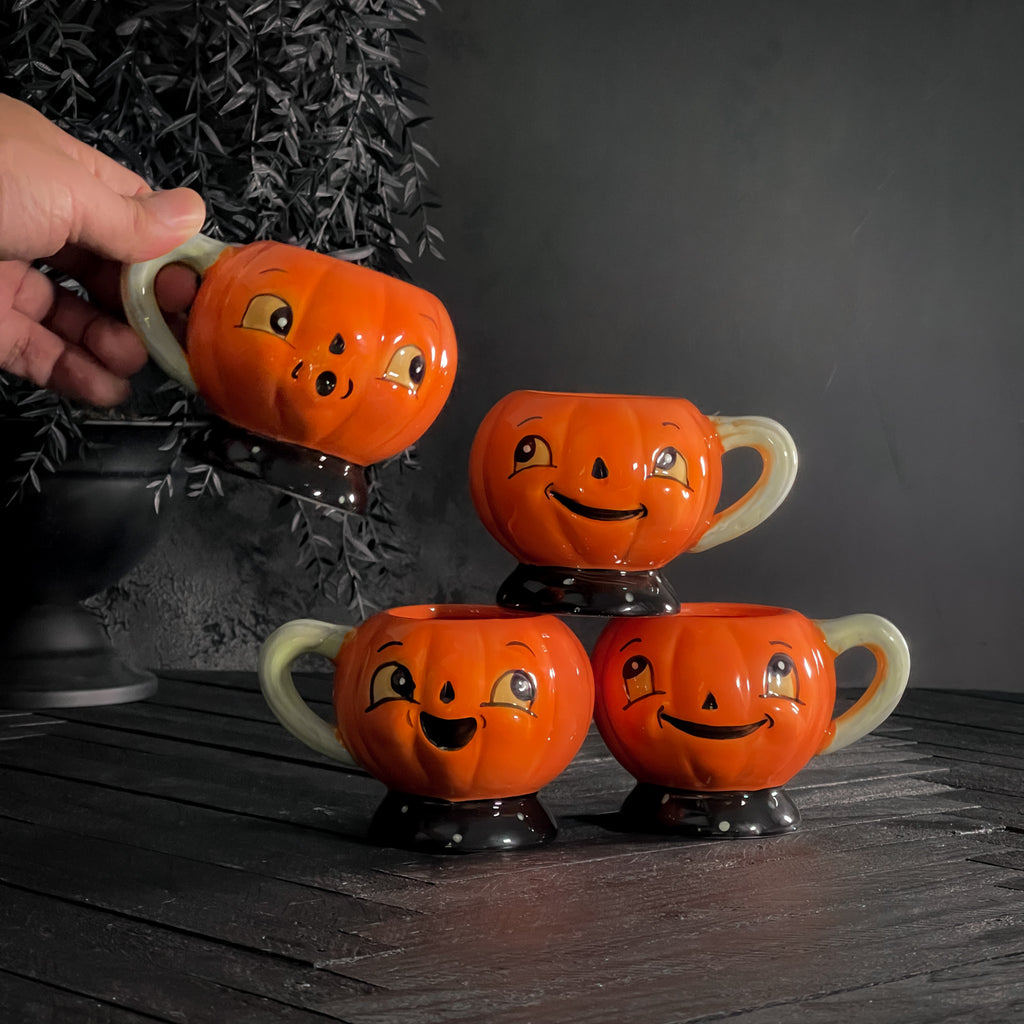 johanna parker jack-o-lantern pumpkin tea cup set halloween folk art at california englished 
